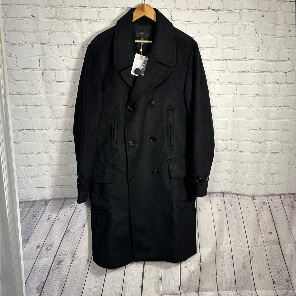 Quince Italian Wool Double-Breasted Officer Topcoat Black Mens L LB43389-MIVN004